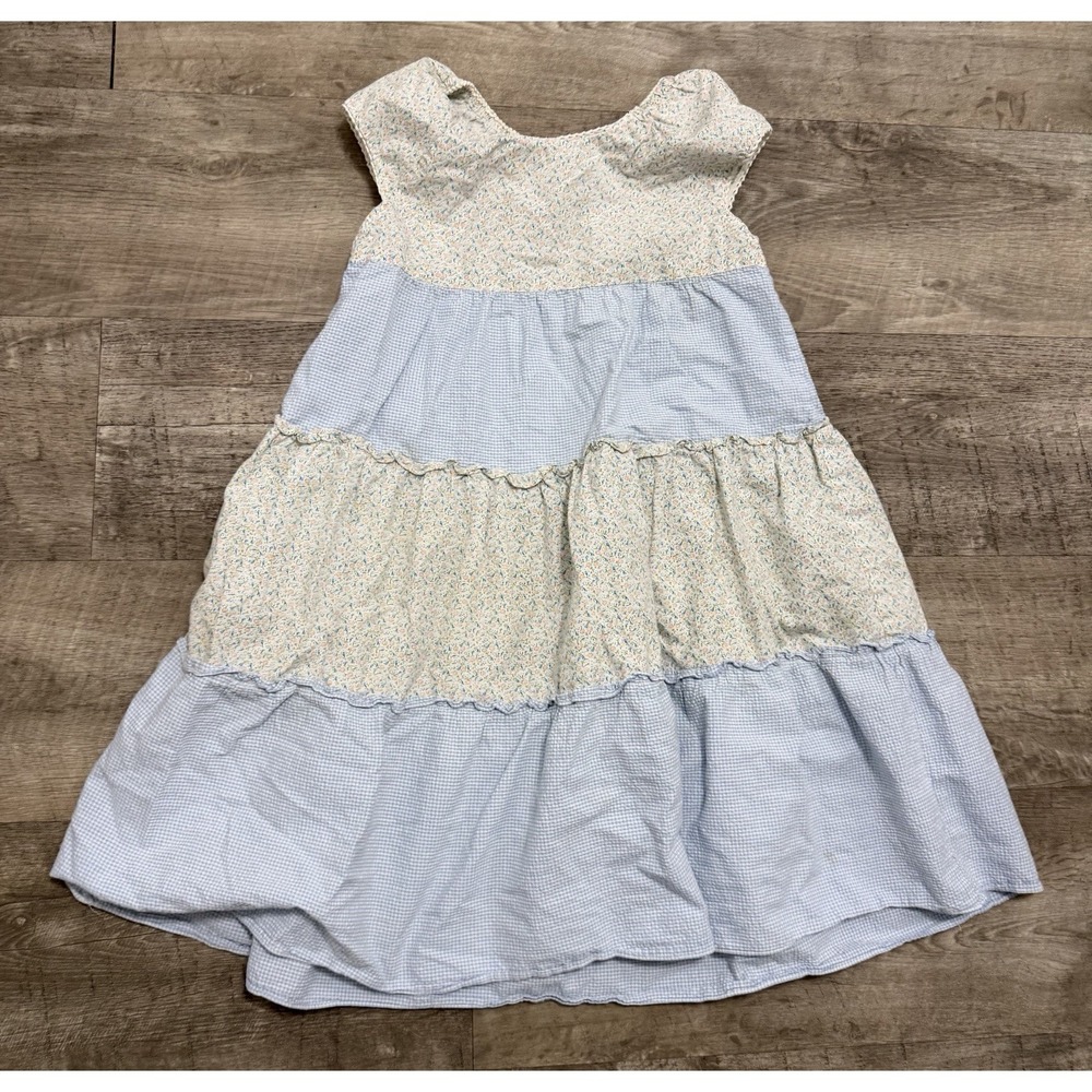 VTG‎ Petite Fleur Girls 150 Sz 10/12 Pink Blue Floral Ruffle Dress Short Sleeve